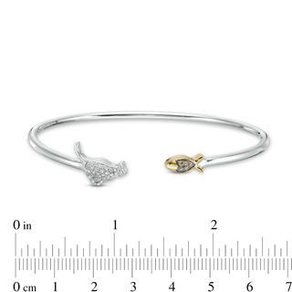 0.12 CT. T.W. Champagne and White Diamond Cat and Fish Flex Bangle in Sterling Silver and 10K Gold