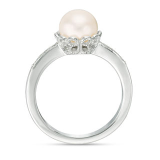 Vera Wang Love Collection 7.5-8.0mm Freshwater Cultured Pearl and Diamond Accent Ring in Sterling Silver