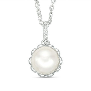 Vera Wang Love Collection 7.5-8.0mm Freshwater Cultured Pearl and Diamond Accent Pendant in Sterling Silver-19"