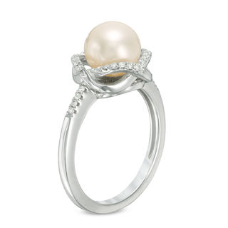 Vera Wang Love Collection 8.0-8.5mm Freshwater Cultured Pearl 0.14 CT. T.W. Diamond Ring in Sterling Silver