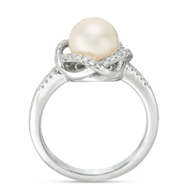 Vera Wang Love Collection 8.0-8.5mm Freshwater Cultured Pearl 0.14 CT. T.W. Diamond Ring in Sterling Silver