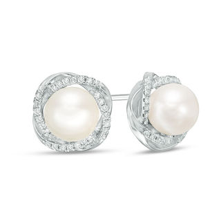 Vera Wang Love Collection 7.5-8.0mm Freshwater Cultured Pearl and 0.18 CT. T.W. Diamond Stud Earrings in Sterling Silver