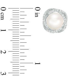 Vera Wang Love Collection 7.5-8.0mm Freshwater Cultured Pearl and 0.18 CT. T.W. Diamond Stud Earrings in Sterling Silver