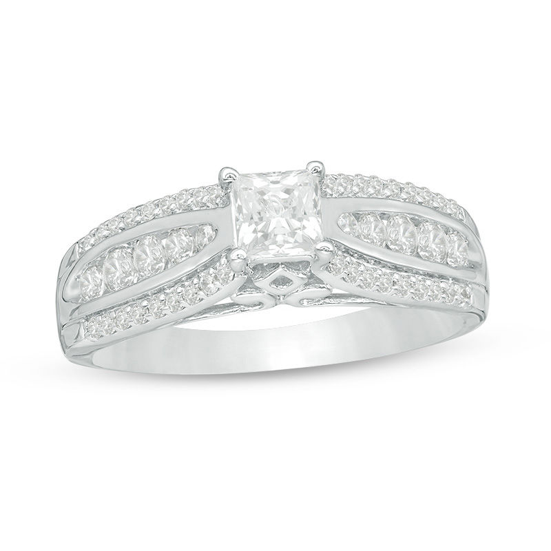 0.85 CT. T.W. Certified Canadian Princess-Cut Diamond Multi-Row Engagement Ring in 14K White Gold (I/I2)|Peoples Jewellers