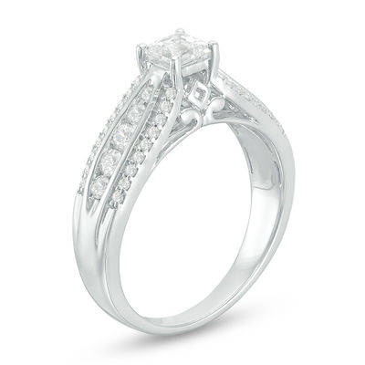 0.85 CT. T.W. Certified Canadian Princess-Cut Diamond Multi-Row Engagement Ring in 14K White Gold (I/I2)