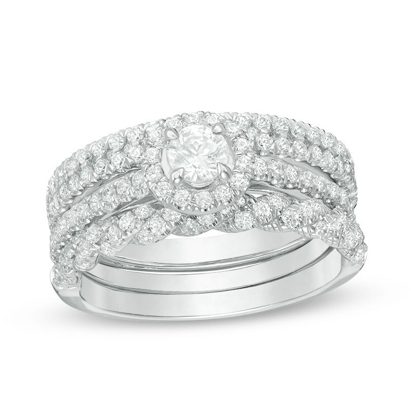 1.30 CT. T.W. Diamond Frame Three Piece Bridal Set in 14K White Gold|Peoples Jewellers