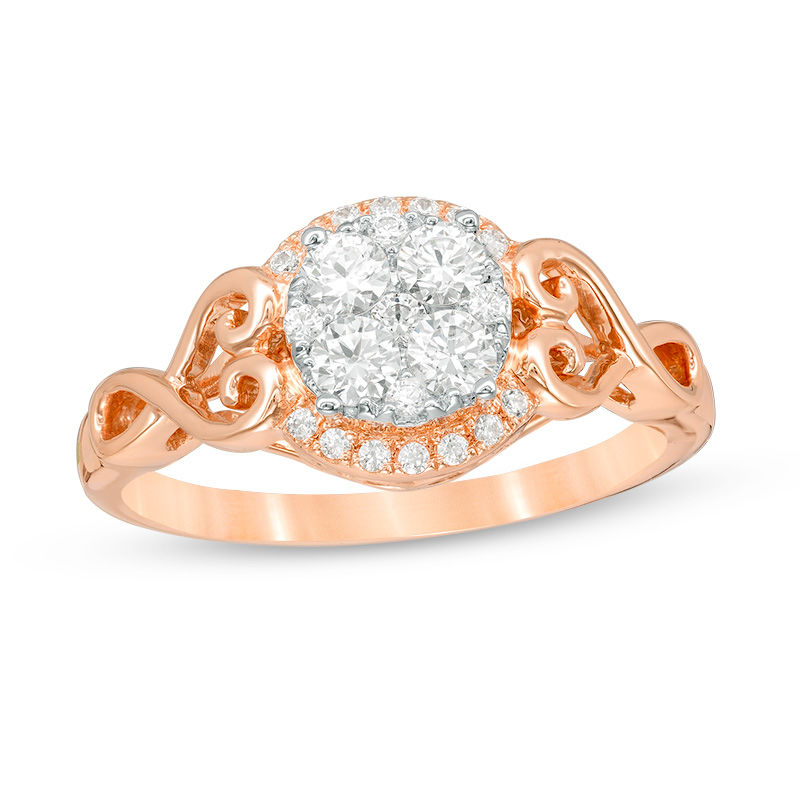 0.50 CT. T.W. Diamond Composite Heart-Sides Engagement Ring in 14K Rose Gold