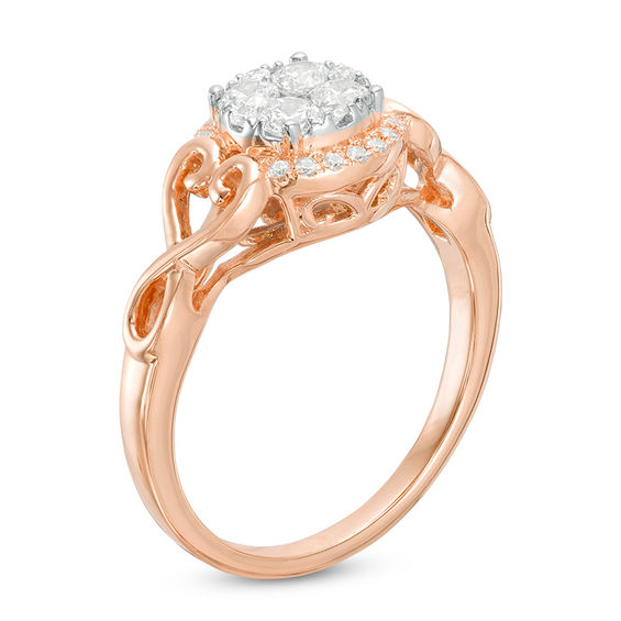 0.50 CT. T.W. Diamond Composite Heart-Sides Engagement Ring in 14K Rose Gold