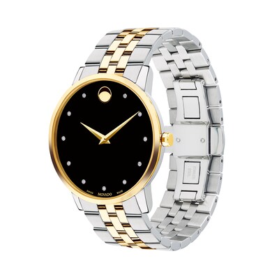 Men's Movado Museum® Classic Diamond Accent Two-Tone Watch with Black Dial (Model: 0606879)