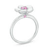 Thumbnail Image 2 of Lab-Created Pink Sapphire with White Enamel Plumeria Ring in Sterling Silver