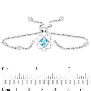 Cushion-Cut Swiss Blue Topaz with White Enamel Lotus Bolo Bracelet in Sterling Silver - 9"