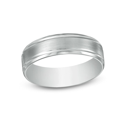 Men's 6.0mm Brushed Grooved-Edge Wedding Band in Platinum - Size 10