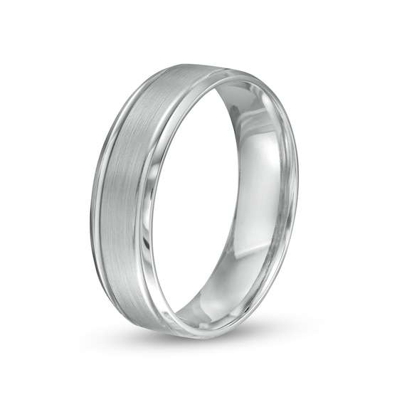 Men's 6.0mm Brushed Grooved-Edge Wedding Band in Platinum - Size 10