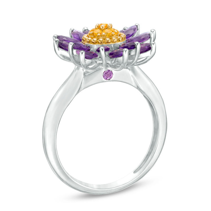 Main Image 2 of Marquise Amethyst and Citrine Chrysanthemum Ring in 10K Two-Tone Gold