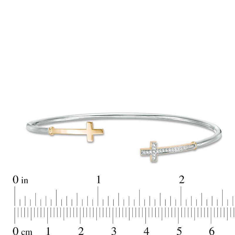 0.065 CT. T.W. Diamond Cross Flex Bangle in Sterling Silver and 10K Gold|Peoples Jewellers