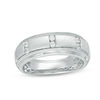 Thumbnail Image 0 of Men's 0.15 CT. T.W. Diamond Three Station Vintage-Style Wedding Band in 10K White Gold - Size 10