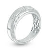 Men's 0.15 CT. T.W. Diamond Three Station Vintage-Style Wedding Band in 10K White Gold - Size 10