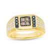 Men's 1.00 CT. T.W. Enhanced Black, Champagne and White Diamond Signet Ring in 10K Gold