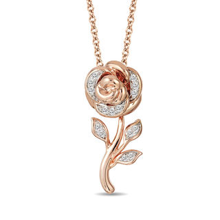 Enchanted Disney Belle 0.085 CT. T.W. Diamond Rose Pendant in 10K Rose Gold - 19"