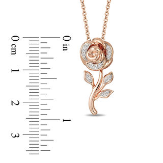 Enchanted Disney Belle 0.085 CT. T.W. Diamond Rose Pendant in 10K Rose Gold - 19"