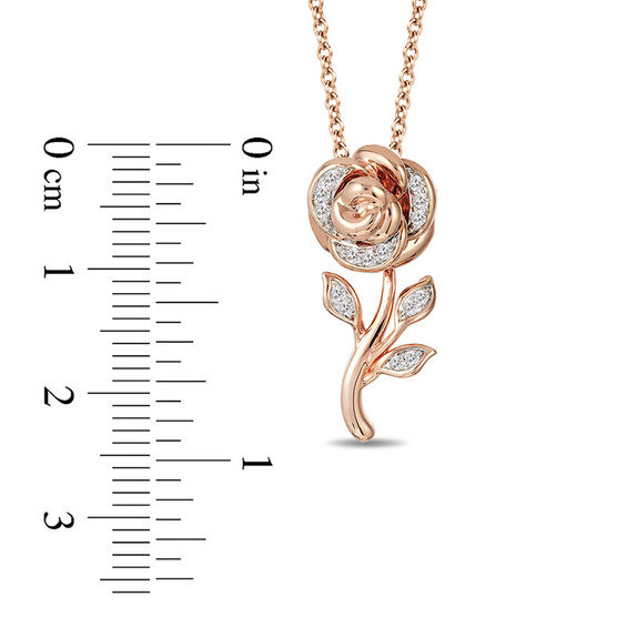 Enchanted Disney Belle 0.085 CT. T.W. Diamond Rose Pendant in 10K Rose Gold - 19"