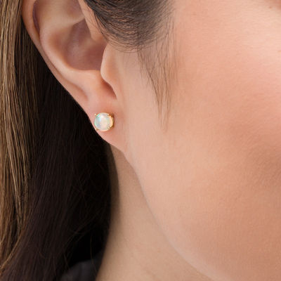 6.0mm Opal Solitaire Stud Earrings in 10K Gold