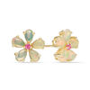 Pear-Shaped Opal and Tanzanite Flower Stud Earrings in 10K Gold