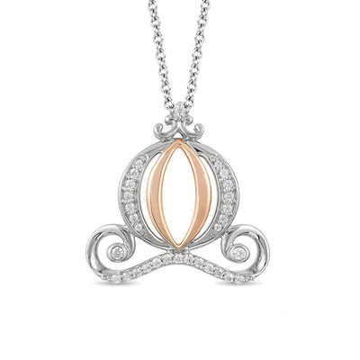 Enchanted Disney Cinderella 0.18 CT. T.W. Diamond Carriage Pendant in Sterling Silver and 10K Rose Gold - 19"