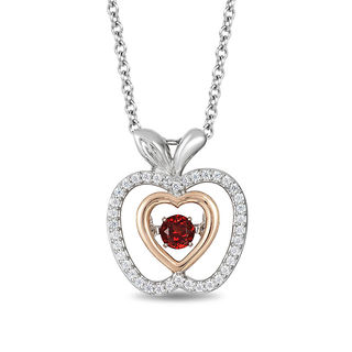 Enchanted Disney Snow White 3.5mm Garnet and 0.14 CT. T.W. Diamond Pendant in Sterling Silver and 10K Rose Gold - 19"