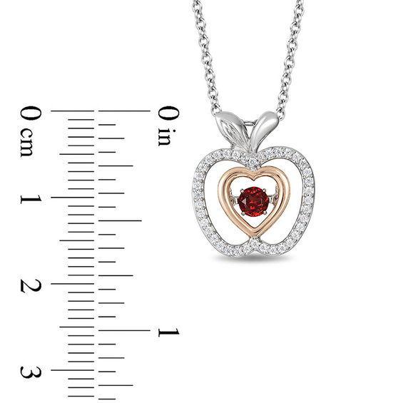 Enchanted Disney Snow White 3.5mm Garnet and 0.14 CT. T.W. Diamond Pendant in Sterling Silver and 10K Rose Gold - 19"