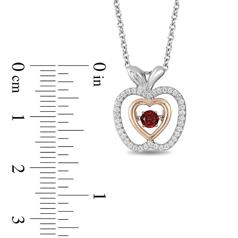 Enchanted Disney Snow White 3.5mm Garnet and 0.14 CT. T.W. Diamond Pendant in Sterling Silver and 10K Rose Gold - 19"|Peoples Jewellers