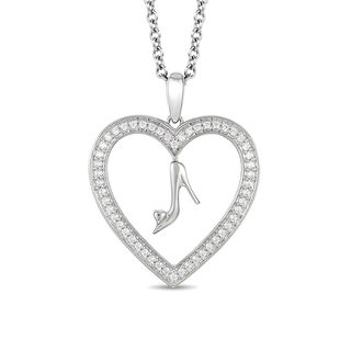 Enchanted Disney Cinderella 0.18 CT. T.W. Diamond Glass Slipper and Heart Pendant in Sterling Silver - 19"