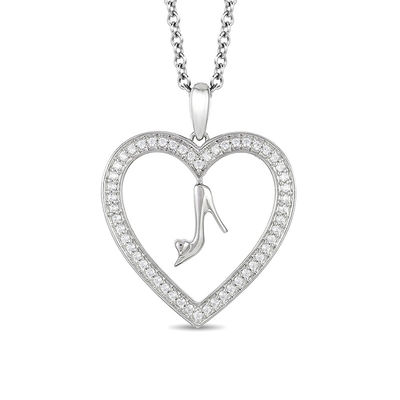 Enchanted Disney Cinderella 0.18 CT. T.W. Diamond Glass Slipper and Heart Pendant in Sterling Silver - 19"