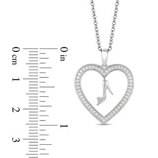 Enchanted Disney Cinderella 0.18 CT. T.W. Diamond Glass Slipper and Heart Pendant in Sterling Silver - 19"