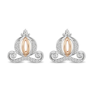 Enchanted Disney Cinderella 0.085 CT. T.W. Diamond Carriage Stud Earrings in Sterling Silver and 10K Rose Gold