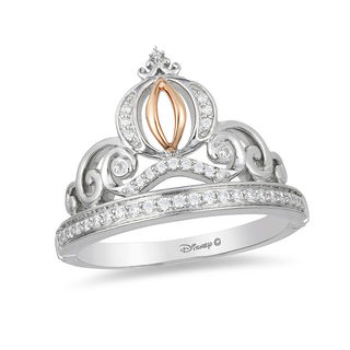 Enchanted Disney Cinderella 0.145 CT. T.W. Diamond Carriage Ring in Sterling Silver and 10K Rose Gold