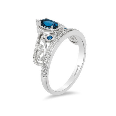 Enchanted Disney Cinderella Oval London Blue Topaz and 0.085 CT. T.W. Diamond Carriage Ring in Sterling Silver - Size 7