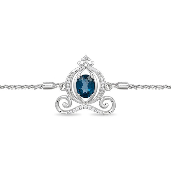 Enchanted Disney Cinderella Oval Blue Topaz and 0.085 CT. T.W. Diamond Carriage Bolo Bracelet in Sterling Silver - 9.5"