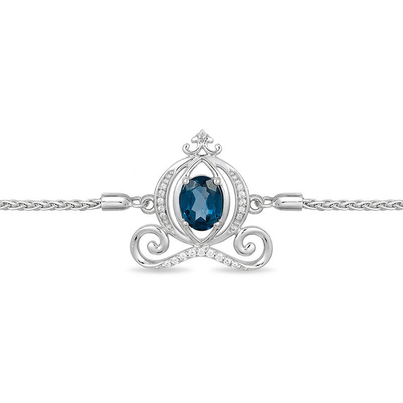 Enchanted Disney Cinderella Oval Blue Topaz and 0.085 CT. T.W. Diamond Carriage Bolo Bracelet in Sterling Silver - 9.5"|Peoples Jewellers