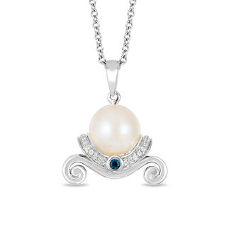 Enchanted Disney Cinderella Freshwater Cultured Pearl, Blue Topaz and Diamond Pendant in Sterling Silver-19"