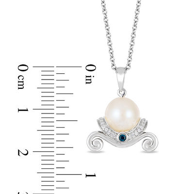 Enchanted Disney Cinderella Freshwater Cultured Pearl, Blue Topaz and Diamond Pendant in Sterling Silver-19"