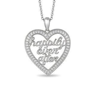 Enchanted Disney Princess 0.18 CT. T.W. Diamond "happily ever after" Heart Pendant in Sterling Silver - 19"