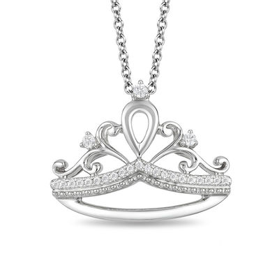 Enchanted Disney Princess 0.09 CT. T.W. Diamond Tiara Pendant in Sterling Silver - 19"