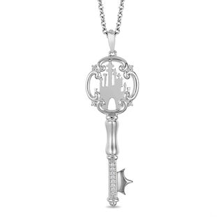 Enchanted Disney Princess 0.04 CT. T.W. Diamond Castle Key Pendant in Sterling Silver - 19"