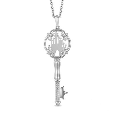 Enchanted Disney Princess 0.04 CT. T.W. Diamond Castle Key Pendant in Sterling Silver - 19"