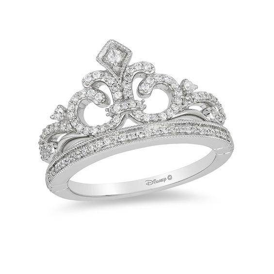 Enchanted Disney Princess 0.29 CT. T.W. Diamond Crown Vintage-Style Ring in Sterling Silver - Size 7