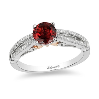 Enchanted Disney Snow White 6.0mm Garnet and 0.084 CT. T.W. Diamond Promise Ring in 10K Two-Tone Gold