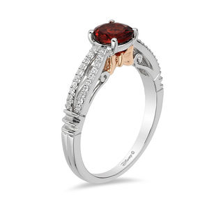 Enchanted Disney Snow White 6.0mm Garnet and 0.084 CT. T.W. Diamond Promise Ring in 10K Two-Tone Gold