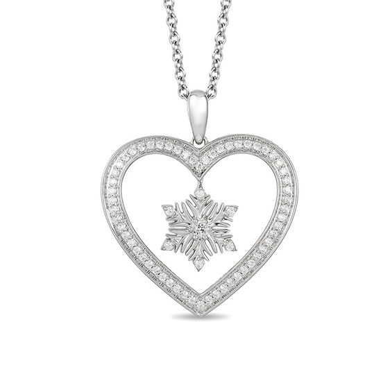 Enchanted Disney Elsa 0.18 CT. T.W. Diamond Snowflake Heart Pendant in Sterling Silver - 19"