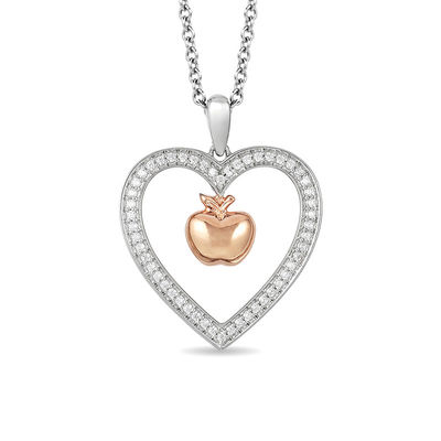 Enchanted Disney Snow White 0.18 CT. T.W. Diamond Apple Heart Pendant in Sterling Silver and 10K Rose Gold - 19"